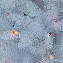 6.5ft. Pre-Lit White Pencil Fraser Fir Artificial Christmas Tree, Multicolor Lights 11 6.5ft. Pre-Lit White Pencil Fraser Fir Artificial Christmas Tree, Multicolor Lights -Northlight Shop D393452S 2