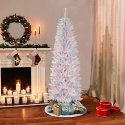 6.5ft. Pre-Lit White Pencil Fraser Fir Artificial Christmas Tree, Multicolor Lights 10 6.5ft. Pre-Lit White Pencil Fraser Fir Artificial Christmas Tree, Multicolor Lights -Northlight Shop D393452S 3