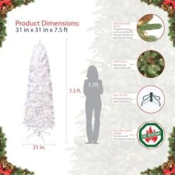 7.5ft. Pre-Lit White Pencil Northern Fir Artificial Christmas Tree, Clear Lights 13 7.5ft. Pre-Lit White Pencil Northern Fir Artificial Christmas Tree, Clear Lights -Northlight Shop D393472S 5