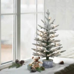 2ft. Pre-Lit Potted Flocked Pencil Arctic Fir Artificial Christmas Tree, Clear Lights 9 2ft. Pre-Lit Potted Flocked Pencil Arctic Fir Artificial Christmas Tree, Clear Lights -Northlight Shop D393479S 3
