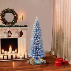 4.5ft. Pre-Lit Flocked Fashion Blue Pencil Artificial Christmas Tree, Clear Lights -Northlight Shop D393489S 3