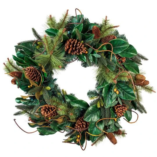Village Lighting 30" Pre-Lit Magnolia Leaf Christmas Wreath, Clear LED Lights 3 Village Lighting 30" Pre-Lit Magnolia Leaf Christmas Wreath, Clear LED Lights