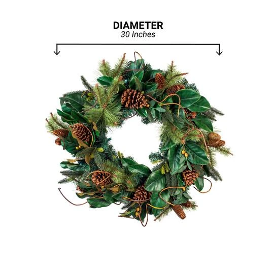 Village Lighting 30" Pre-Lit Magnolia Leaf Christmas Wreath, Clear LED Lights 10 Village Lighting 30" Pre-Lit Magnolia Leaf Christmas Wreath, Clear LED Lights - Image 8