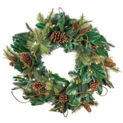 Village Lighting 30" Pre-Lit Magnolia Leaf Christmas Wreath, Clear LED Lights 12 Village Lighting 30" Pre-Lit Magnolia Leaf Christmas Wreath, Clear LED Lights -Northlight Shop D403185S 2