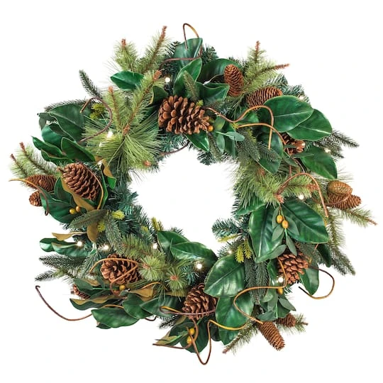 Village Lighting 30" Pre-Lit Magnolia Leaf Christmas Wreath, Clear LED Lights 5 Village Lighting 30" Pre-Lit Magnolia Leaf Christmas Wreath, Clear LED Lights - Image 3