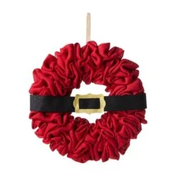 Glitzhome® 18" Christmas Red Belt Fabric Wreath 11 Glitzhome® 18" Christmas Red Belt Fabric Wreath -Northlight Shop D444197S 1 1