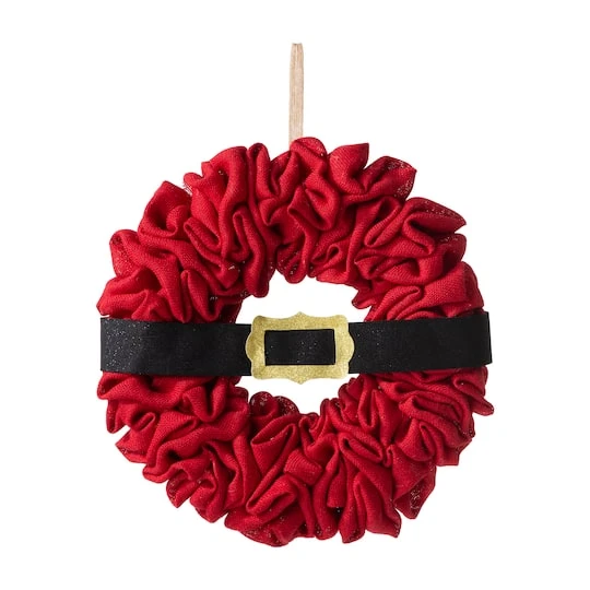 Glitzhome® 18" Christmas Red Belt Fabric Wreath 3 Glitzhome® 18" Christmas Red Belt Fabric Wreath