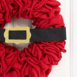 Glitzhome® 18" Christmas Red Belt Fabric Wreath 15 Glitzhome® 18" Christmas Red Belt Fabric Wreath -Northlight Shop D444197S 5