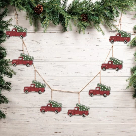 Glitzhome® 6ft. Christmas Red Truck Garland, 2ct. 5 Glitzhome® 6ft. Christmas Red Truck Garland, 2ct. - Image 3