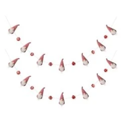 Glitzhome® 6ft. Red & White Fabric Christmas Gnome Garland, 2ct.