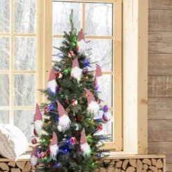 Glitzhome® 6ft. Red & White Fabric Christmas Gnome Garland, 2ct. -Northlight Shop D445245S 3