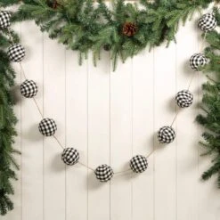 Glitzhome® 6ft. Black & White Plaid Fabric Garland, 2ct. -Northlight Shop D445246S 2