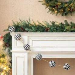 Glitzhome® 6ft. Black & White Plaid Fabric Garland, 2ct. -Northlight Shop D445246S 6