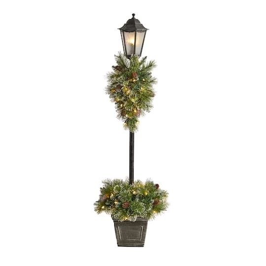 5ft. Pre-Lit LED Holiday Decorated Lamp Post With Faux Greenery In Decorative Container 4 5ft. Pre-Lit LED Holiday Decorated Lamp Post With Faux Greenery In Decorative Container - Image 2