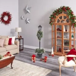 5ft. Pre-Lit LED Holiday Decorated Lamp Post With Faux Greenery In Decorative Container 23 5ft. Pre-Lit LED Holiday Decorated Lamp Post With Faux Greenery In Decorative Container -Northlight Shop D478687S 10