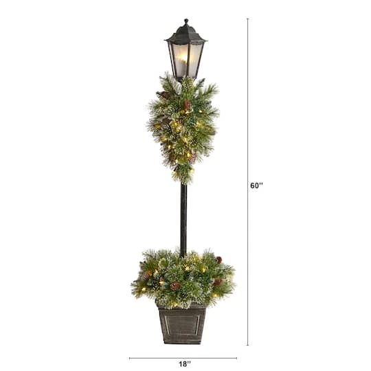 5ft. Pre-Lit LED Holiday Decorated Lamp Post With Faux Greenery In Decorative Container 5 5ft. Pre-Lit LED Holiday Decorated Lamp Post With Faux Greenery In Decorative Container - Image 3