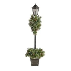 5ft. Pre-Lit LED Holiday Decorated Lamp Post With Faux Greenery In Decorative Container 16 5ft. Pre-Lit LED Holiday Decorated Lamp Post With Faux Greenery In Decorative Container -Northlight Shop D478687S 3