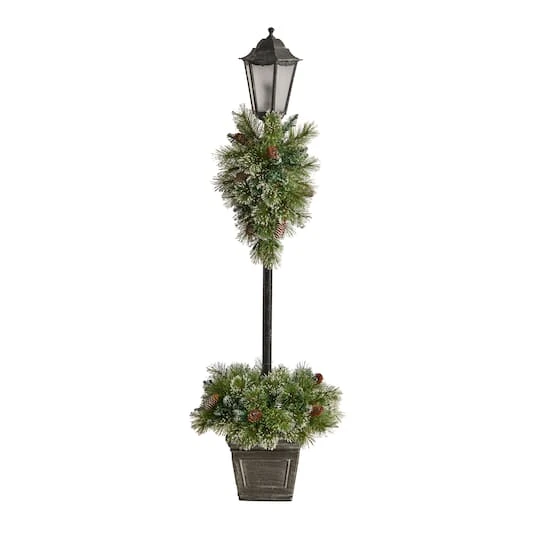 5ft. Pre-Lit LED Holiday Decorated Lamp Post With Faux Greenery In Decorative Container 6 5ft. Pre-Lit LED Holiday Decorated Lamp Post With Faux Greenery In Decorative Container - Image 4