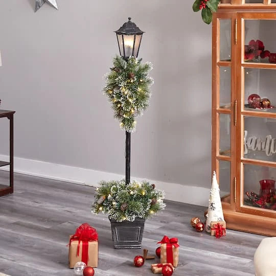 5ft. Pre-Lit LED Holiday Decorated Lamp Post With Faux Greenery In Decorative Container 10 5ft. Pre-Lit LED Holiday Decorated Lamp Post With Faux Greenery In Decorative Container - Image 8