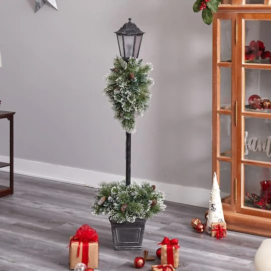 5ft. Pre-Lit LED Holiday Decorated Lamp Post With Faux Greenery In Decorative Container 11 5ft. Pre-Lit LED Holiday Decorated Lamp Post With Faux Greenery In Decorative Container - Image 9