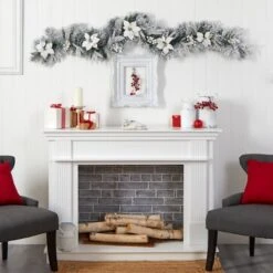 6ft. Pre-Lit LED Flocked Poinsettia & Berry Christmas Garland -Northlight Shop D478775S 7