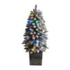 3ft. Pre-Lit Flocked Highland Fir Artificial Christmas Tree In Decorative Planter, Multicolor 20 LED Lights 1 3ft. Pre-Lit Flocked Highland Fir Artificial Christmas Tree In Decorative Planter, Multicolor 20 LED Lights -Northlight Shop D478786S 1