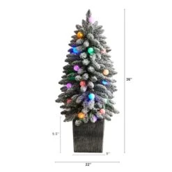 3ft. Pre-Lit Flocked Highland Fir Artificial Christmas Tree In Decorative Planter, Multicolor 20 LED Lights -Northlight Shop D478786S 2