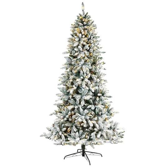 8ft. Pre-Lit Flocked Livingston Fir Artificial Christmas Tree With Pinecones, Clear LED Lights 3 8ft. Pre-Lit Flocked Livingston Fir Artificial Christmas Tree With Pinecones, Clear LED Lights