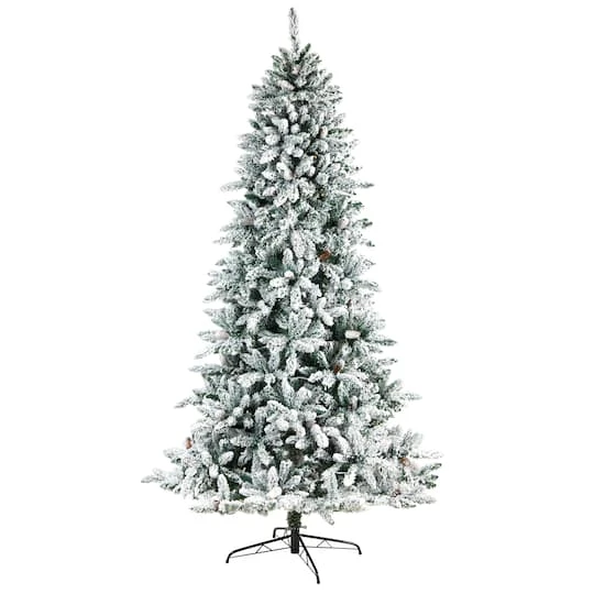 8ft. Pre-Lit Flocked Livingston Fir Artificial Christmas Tree With Pinecones, Clear LED Lights 6 8ft. Pre-Lit Flocked Livingston Fir Artificial Christmas Tree With Pinecones, Clear LED Lights - Image 4