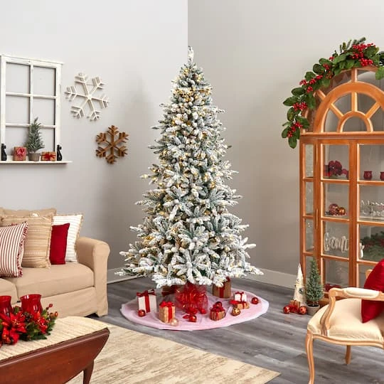 8ft. Pre-Lit Flocked Livingston Fir Artificial Christmas Tree With Pinecones, Clear LED Lights 5 8ft. Pre-Lit Flocked Livingston Fir Artificial Christmas Tree With Pinecones, Clear LED Lights - Image 3