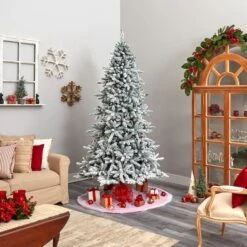 8ft. Pre-Lit Flocked Livingston Fir Artificial Christmas Tree With Pinecones, Clear LED Lights 19 8ft. Pre-Lit Flocked Livingston Fir Artificial Christmas Tree With Pinecones, Clear LED Lights -Northlight Shop D478800S 8