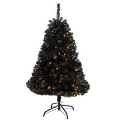 4ft. Pre-Lit Black Artificial Christmas Tree, Clear LED Lights