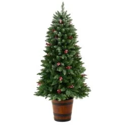 5ft. Pre-Lit Frosted Colorado Aspen Artificial Christmas Tree In Decorative Planter, White LED Lights 16 5ft. Pre-Lit Frosted Colorado Aspen Artificial Christmas Tree In Decorative Planter, White LED Lights -Northlight Shop D478830S 3