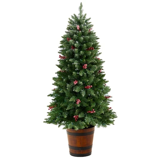 5ft. Pre-Lit Frosted Colorado Aspen Artificial Christmas Tree In Decorative Planter, White LED Lights 6 5ft. Pre-Lit Frosted Colorado Aspen Artificial Christmas Tree In Decorative Planter, White LED Lights - Image 4