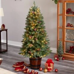 5ft. Pre-Lit Frosted Colorado Aspen Artificial Christmas Tree In Decorative Planter, White LED Lights 15 5ft. Pre-Lit Frosted Colorado Aspen Artificial Christmas Tree In Decorative Planter, White LED Lights -Northlight Shop D478830S 7