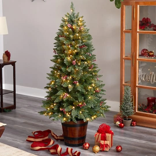 5ft. Pre-Lit Frosted Colorado Aspen Artificial Christmas Tree In Decorative Planter, White LED Lights 5 5ft. Pre-Lit Frosted Colorado Aspen Artificial Christmas Tree In Decorative Planter, White LED Lights - Image 3