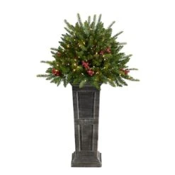 4ft. Pre-Lit Glittered Artificial Christmas Plant On Pedestal, Multicolor LED Lights