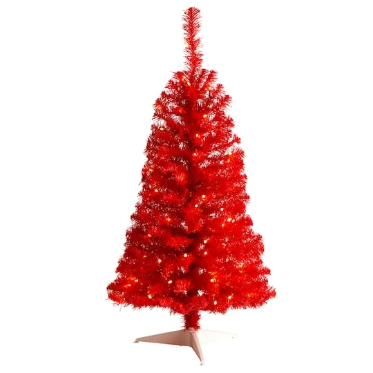 3ft. Pre-Lit Red Artificial Christmas Tree, Warm White LED Lights 4 3ft. Pre-Lit Red Artificial Christmas Tree, Warm White LED Lights - Image 2