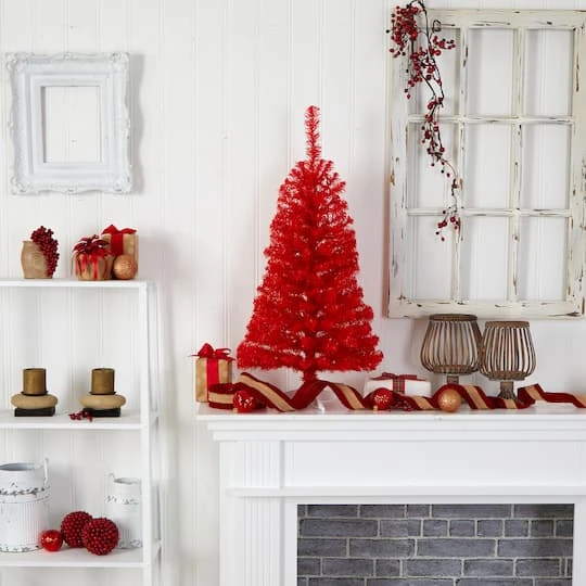 3ft. Pre-Lit Red Artificial Christmas Tree, Warm White LED Lights 13 3ft. Pre-Lit Red Artificial Christmas Tree, Warm White LED Lights - Image 11