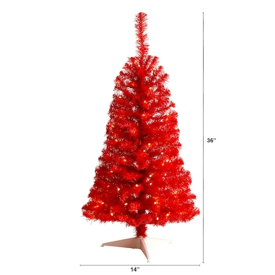 3ft. Pre-Lit Red Artificial Christmas Tree, Warm White LED Lights 5 3ft. Pre-Lit Red Artificial Christmas Tree, Warm White LED Lights - Image 3