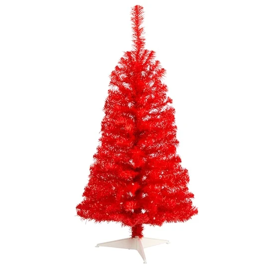 3ft. Pre-Lit Red Artificial Christmas Tree, Warm White LED Lights 6 3ft. Pre-Lit Red Artificial Christmas Tree, Warm White LED Lights - Image 4