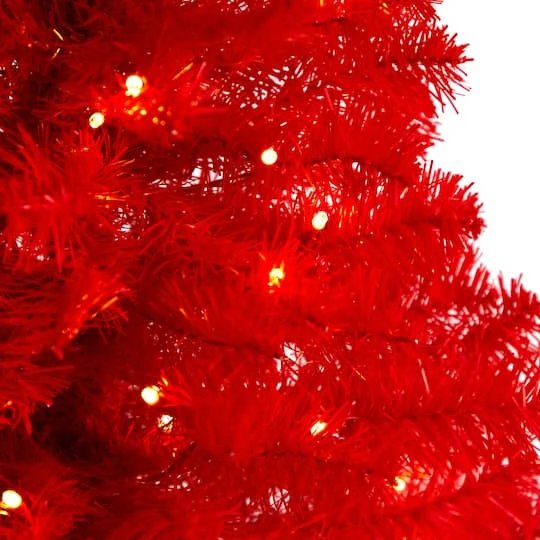 3ft. Pre-Lit Red Artificial Christmas Tree, Warm White LED Lights 7 3ft. Pre-Lit Red Artificial Christmas Tree, Warm White LED Lights - Image 5