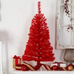 3ft. Pre-Lit Red Artificial Christmas Tree, Warm White LED Lights 21 3ft. Pre-Lit Red Artificial Christmas Tree, Warm White LED Lights -Northlight Shop D478855S 8