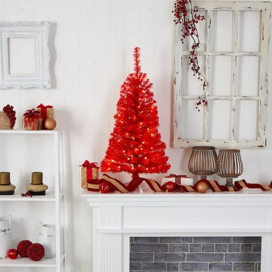 3ft. Pre-Lit Red Artificial Christmas Tree, Warm White LED Lights 12 3ft. Pre-Lit Red Artificial Christmas Tree, Warm White LED Lights - Image 10