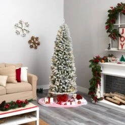 7ft. Pre-Lit Flocked Montreal Fir Artificial Christmas Tree, Warm White LED Lights 22 7ft. Pre-Lit Flocked Montreal Fir Artificial Christmas Tree, Warm White LED Lights -Northlight Shop D478857S 9