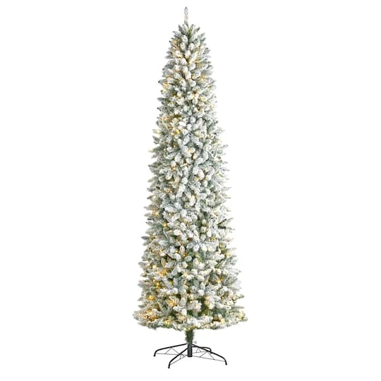 9ft. Pre-Lit Slim Flocked Montreal Fir Artificial Christmas Tree, White LED Lights 4 9ft. Pre-Lit Slim Flocked Montreal Fir Artificial Christmas Tree, White LED Lights - Image 2