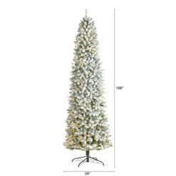9ft. Pre-Lit Slim Flocked Montreal Fir Artificial Christmas Tree, White LED Lights 15 9ft. Pre-Lit Slim Flocked Montreal Fir Artificial Christmas Tree, White LED Lights -Northlight Shop D478861S 2