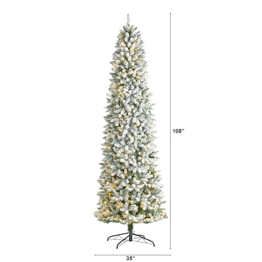9ft. Pre-Lit Slim Flocked Montreal Fir Artificial Christmas Tree, White LED Lights 5 9ft. Pre-Lit Slim Flocked Montreal Fir Artificial Christmas Tree, White LED Lights - Image 3