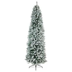 9ft. Pre-Lit Slim Flocked Montreal Fir Artificial Christmas Tree, White LED Lights 16 9ft. Pre-Lit Slim Flocked Montreal Fir Artificial Christmas Tree, White LED Lights -Northlight Shop D478861S 3