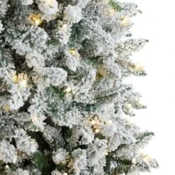 9ft. Pre-Lit Slim Flocked Montreal Fir Artificial Christmas Tree, White LED Lights 17 9ft. Pre-Lit Slim Flocked Montreal Fir Artificial Christmas Tree, White LED Lights -Northlight Shop D478861S 4